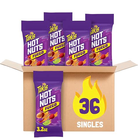 Takis Fuego Hot Nuts 36 Pack 3 2 Oz Snack Size Case Hot Chili Pepper Lime Flavored Extreme