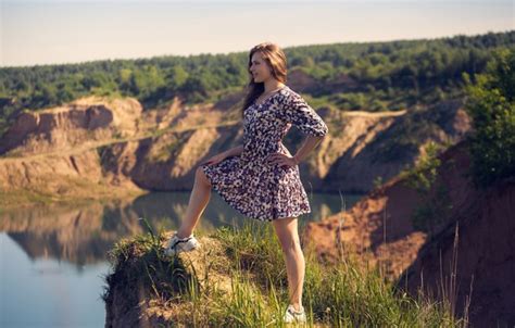 Dress Trees Nature Lake Model Women Brunette Sneakers