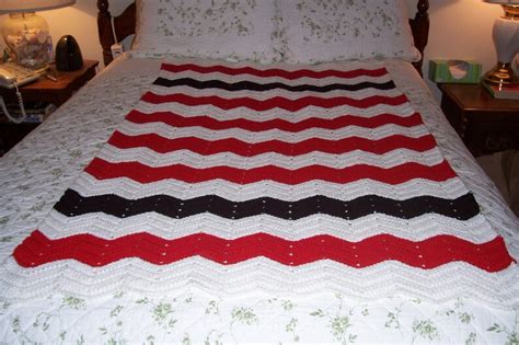 Crochet Afghan Chevron Afghan Red Black And White Etsy