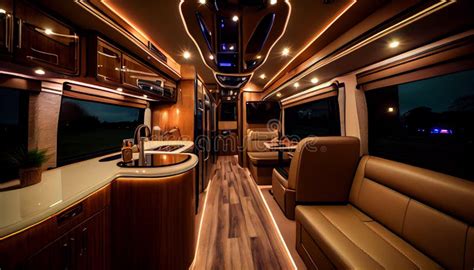 Vehicle Recreational Interior in Wooden View of Motorhome Modern Camper Rv Van Stock ...