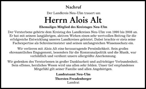 Traueranzeigen Von Alois Alt Augsburger Allgemeine Zeitung