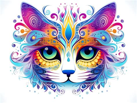 Colorful Abstract Cat Face Head Vivid Colors Pop Art Vector