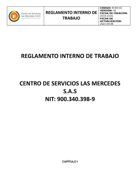 Reglamento Interno DE Trabajo CDS Abril 2021 REGLAMENTO INTERNO DE