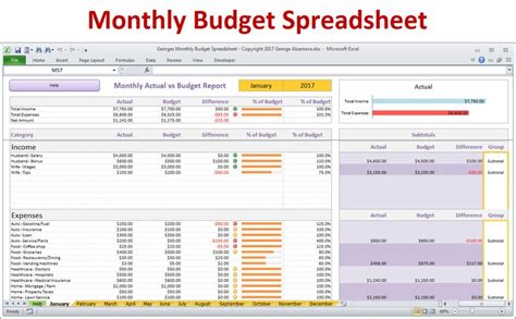 Monthly Budget Spreadsheet Planner Excel Home Budget For Etsy