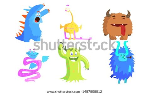 Cute Funny Monsters Set Funny Adorable Stock Vector Royalty Free