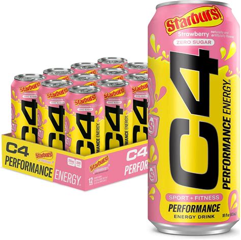 C4 Energy Drink Starburst Strawberry Carbonated Sugar Free Pre