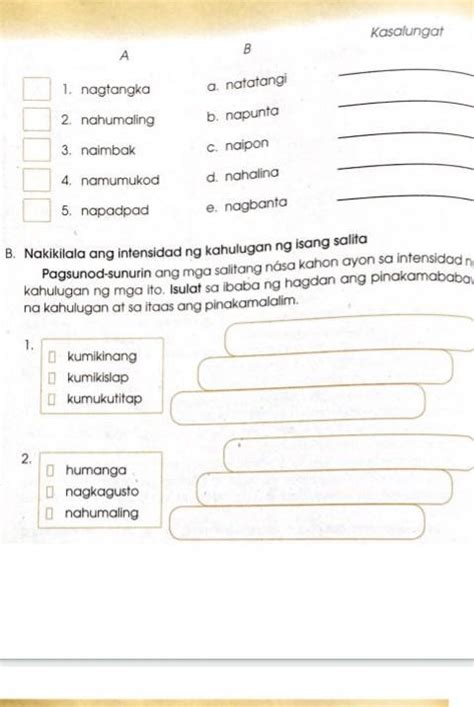 Hanapin Ang Kasingkahulugan Ng Mga Salita Sa Hanay A Hanay B Titik