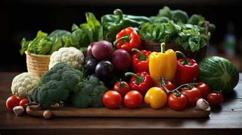 Surtido De Verduras Y Frutas Org Nicas En Una Cesta Sobre Un Brillante