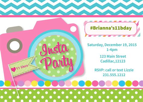 Instagram Party Invitation Girls Instagram Party