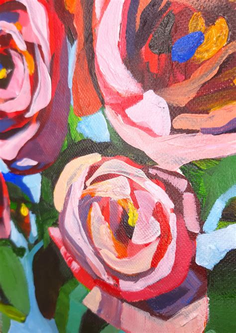 Painting Abstract Roses Original Canvas Oil Acrylic Bouquet of | Etsy