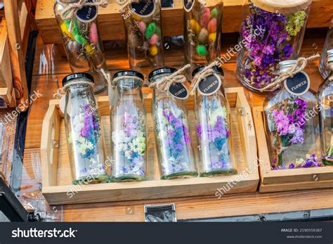 Dried Colorful Statice Flowers Bunnytail Glass Stock Photo 2190559387