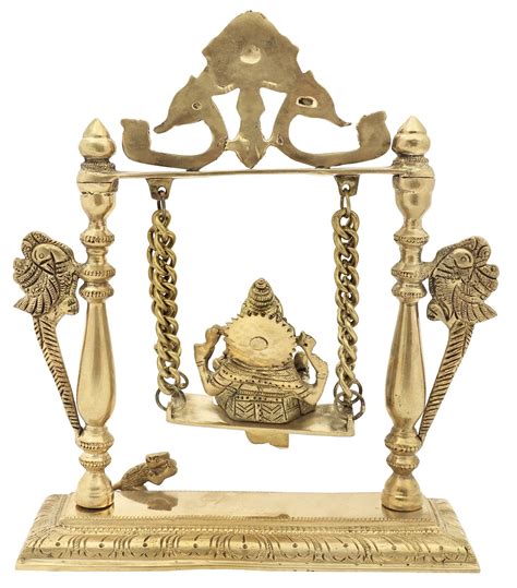 9" Bala Ganesha on the Swing with Kirtimukha Atop In Brass | Handmade ...