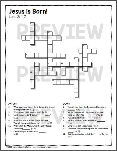 Christmas Birth Of Jesus Crossword Puzzle Packet Mamas Learning Corner