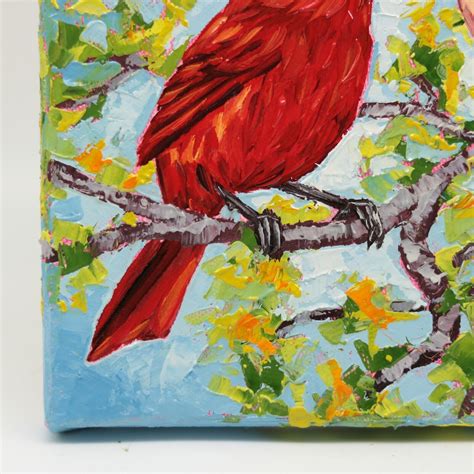 Pair Cardinal Birds Oil Painting Original On Canvas Male Female