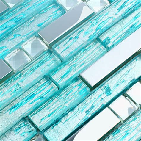 Aqua Glass Silver Metal Tiles Backsplash Diamond Stainless Steel Tile