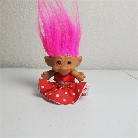 Ace Novelty Toys Vintage Ace Novelty Treasure Troll Doll Pink Hair Pink Wishstone Belly