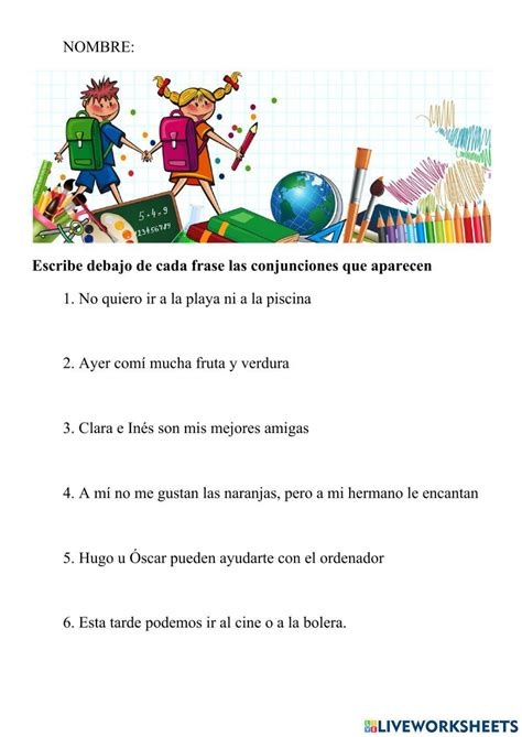 Preposiciones Y Conjunciones Interactive Worksheet For 6º Live Worksheets Porn Sex Picture