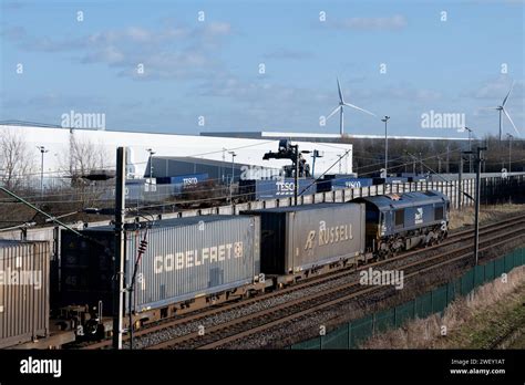 Direct Rail Services Class 66 Diesel Locomotive No 66108 Pulling A Container Train At Dirft