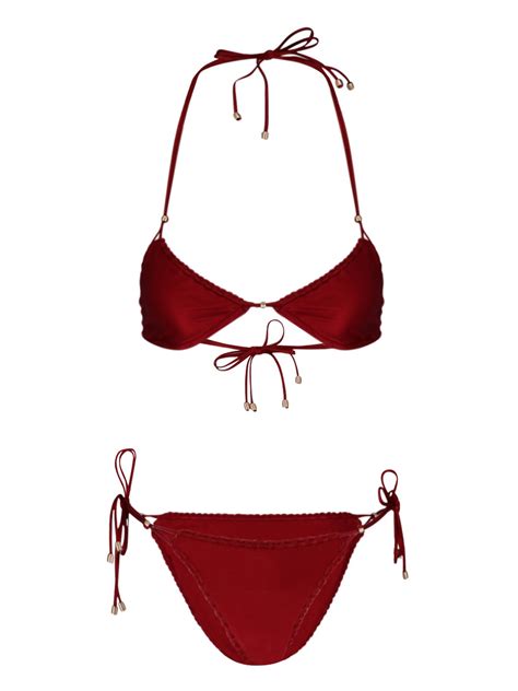 Zimmermann Vitali Trimmed Mini Tri Bikini In Rosso Modesens