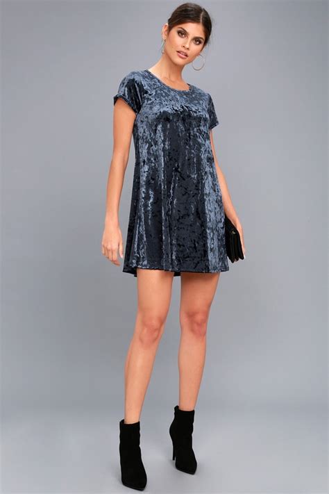 Z Supply Navy Blue Crushed Velvet Dress Swing Dress