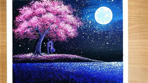 Daily Relaxing Art 40 Acrylic Couple In Love Under Cherry Blossom