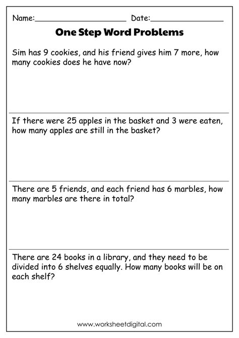 One Step Word Problems Worksheet Digital