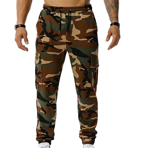 Jsaierl Mens Camo Cargo Pants Drawstring Slim Fit Jogger Sweatpant