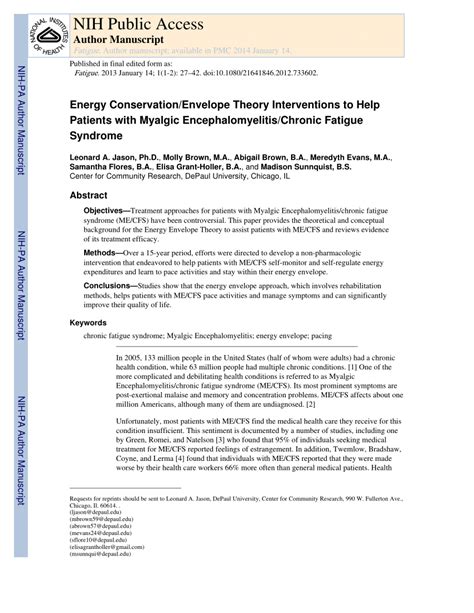 Pdf Energy Conservationenvelope Theory Interventions To Help Patients With Myalgic