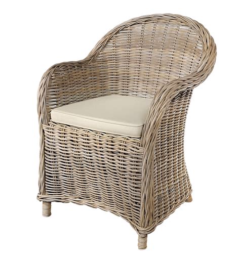 Handmade Grey Wash Rattan Arm Chair