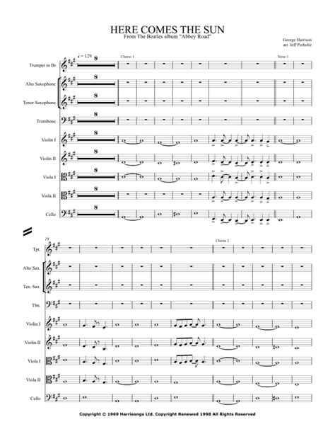 Here Comes The Sun Arr Jeff Perholtz By The Beatles Sheet Music For Performance Ensemble At