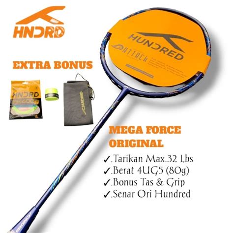 Jual Raket Badminton Hundred Mega Force Original Bonus Tas Grip