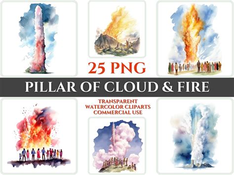 Pillar of Cloud and Fire Clipart PNG Watercolor Bundle Christian ...