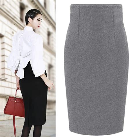 High Waist Women Slim Hip Spring Woolen Skirts Female Work Career Ol