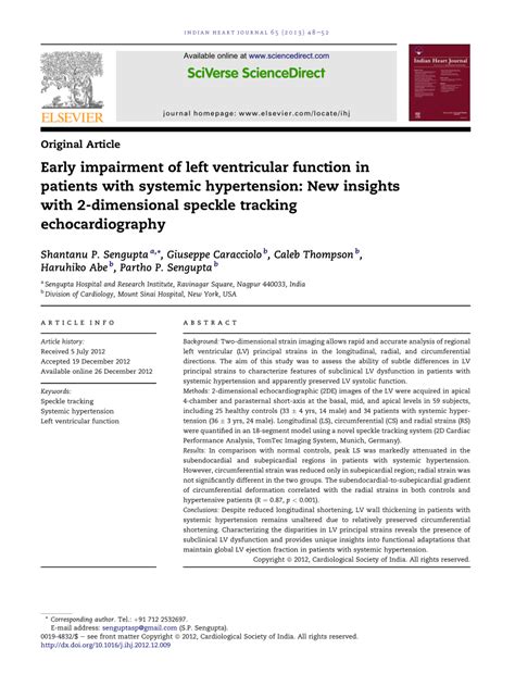 PDF Early Impairment Of Left Ventricular Function In Patients With