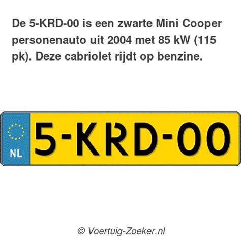 Kenteken 5 KRD 00 Mini Cooper Auto 5KRD00 Voertuig Zoeker Nl