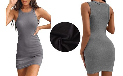 3 Piece Womens Ribbed Scoop Neck Sleeveless Tank Dresses Basic Bodycon Mini Dress