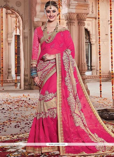 Buy Blissful Pink Faux Georgette Classic Designer Saree Wedding Sarees