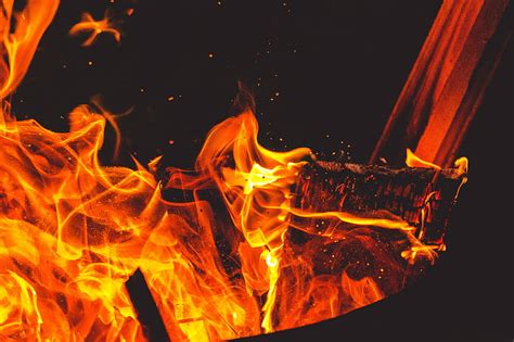 Hd Wallpaper Yellow And Red Flame Bonfire Flames Sparks Firewood