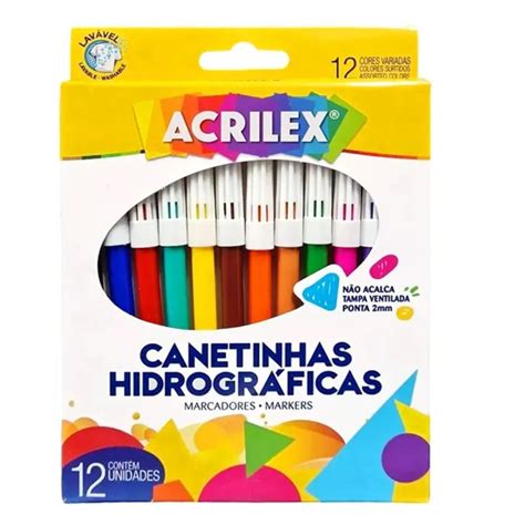 Canetinha Hidrográfica Colorida 6 e 12 cores Acrilex Papelaria