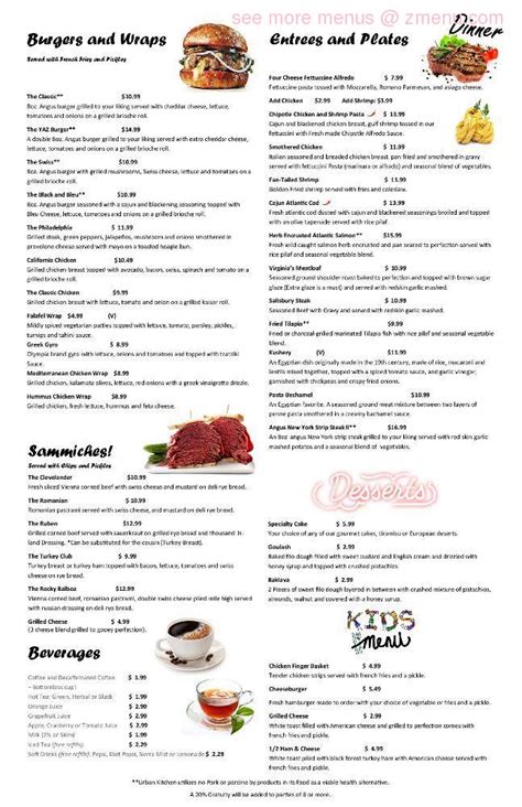 Menu at Urban Kitchen & Deli restaurant, Cleveland