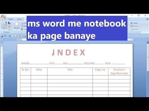 Ms Word Me Notebook Ka Index Kaise Banaye Ms Office Tutorials