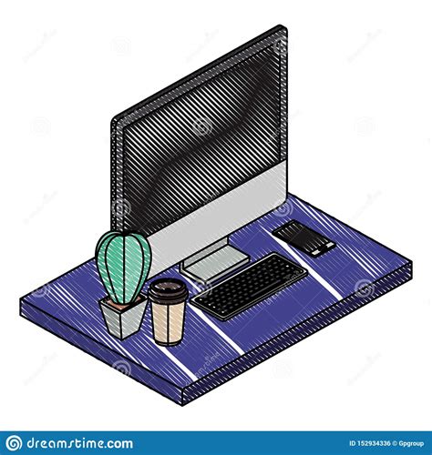 Iconos Isom tricos De La Escena Del Lugar De Trabajo Ilustración del