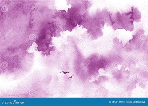 Fondo Abstracto De La Acuarela Cielo Con Las Nubes Rosadas Stock De