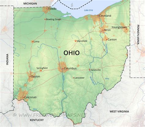 Physical Map Of Ohio Maps Of Ohio