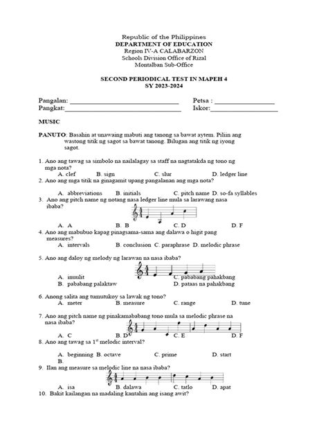 Second Periodical Test In Mapeh 4 Pdf