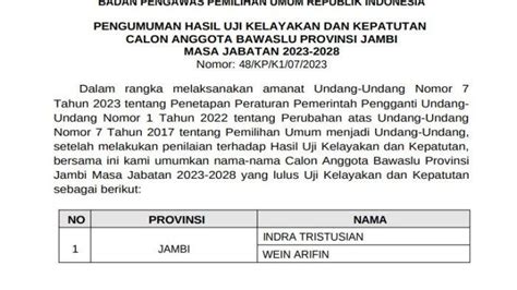 Dua Orang Yang Terpilih Jadi Komisioner Bawaslu Adalah Ketua Bawaslu