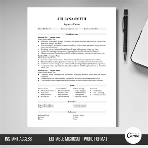 Nurse Resume Template Nurse Cover Letter RN Resume Nurse - Etsy