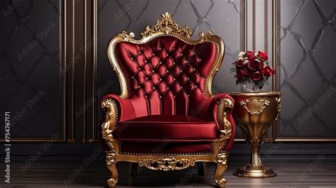 Gilded In Shimmering Gold And Upholstered In Rich Red Velvet A Luxurious Armchair Exudes