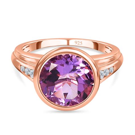 Rose de France Amethyst weißer Zirkon Ring 925 Silber rosévergoldet