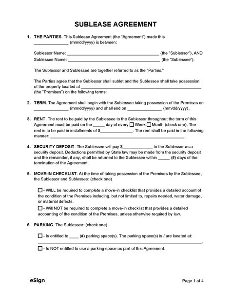 Free Sublease Agreement Template Pdf Word